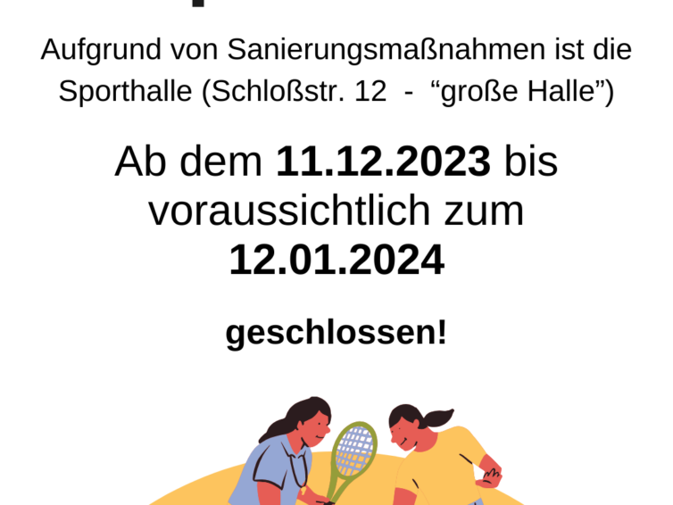 Sporthalle in Liebenau vom 11.12.23 – 12.01.24 geschlossen
